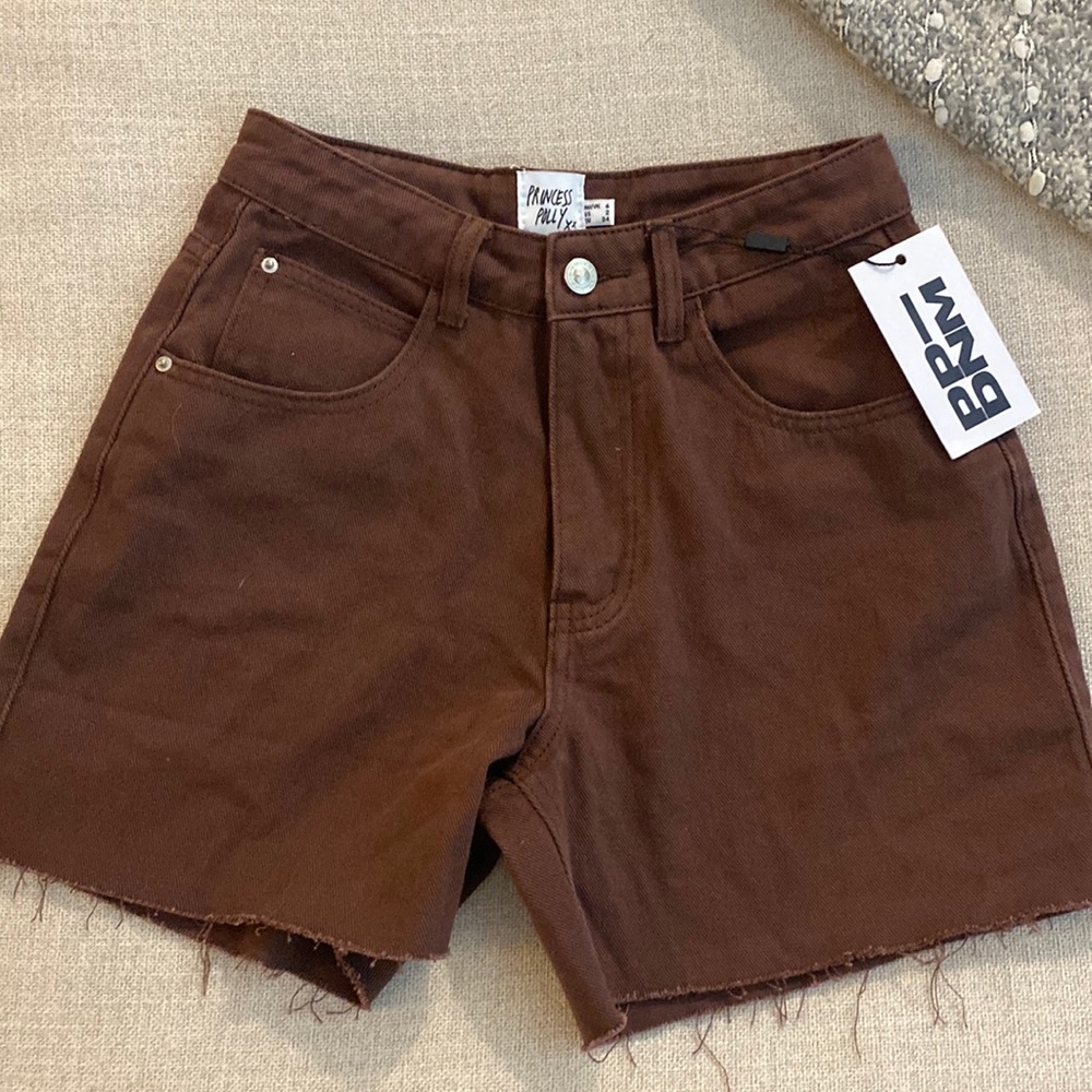 NWT Princess Polly brown denim shorts